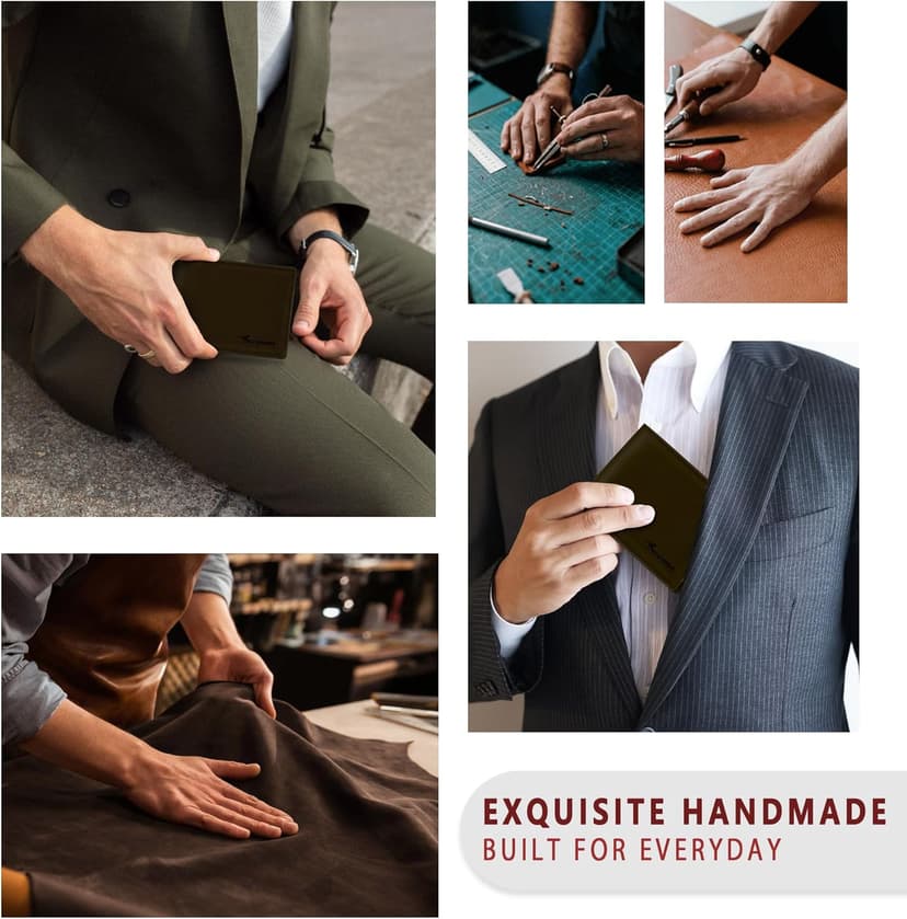 Travelambo Genuine Leather Wallet for Men with Gift Box - Handmade Bifold Stylish - Mens Wallets Rfid Blocking with 2 ID Windows