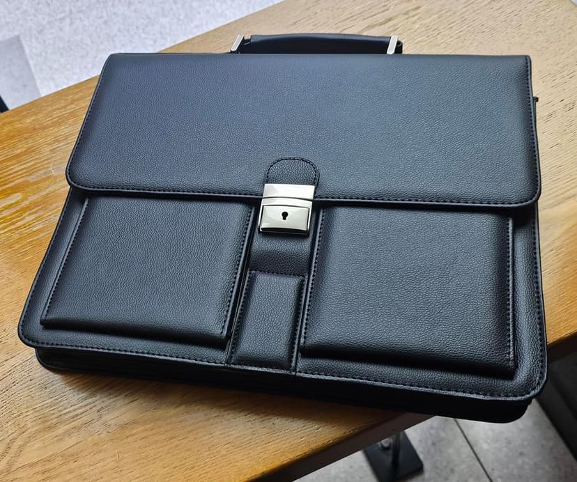 Mens Leather Briefcases Office Attorney Attache Case Ideal Gift Messenger Bag w/Padded Compartment,Black