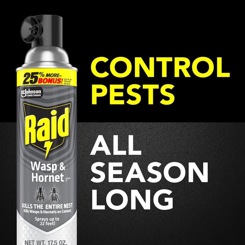Raid Wasp & Hornet Killer Spray, Kills the Entire Nest, For Paper Wasps, Yellow Jackets, Mud Daubers, and more, 17.5 oz