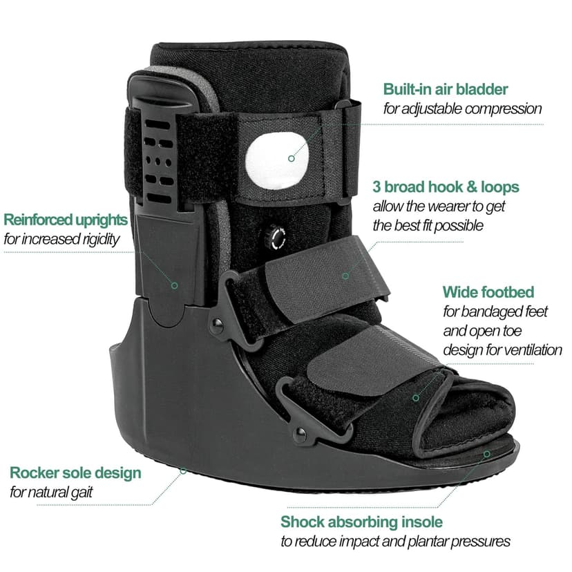 Jewlri Jewlri Air Walking Boot, Fracture Boot Short Walker Protection Fits Left or Right Foot Ankle Support for Injuries Fractures Sprains Black M