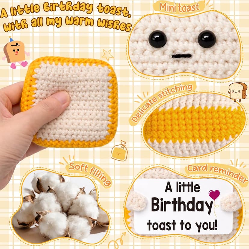 A little Birthday Toast to you - Crochet Toast Happy Birthday Gifts Card, Fathers Day Dad Gifts for Mom Women Men Her Him Sister Best Friend Girls Boys Fanny Handmade Knitted Emotional Positive Toast