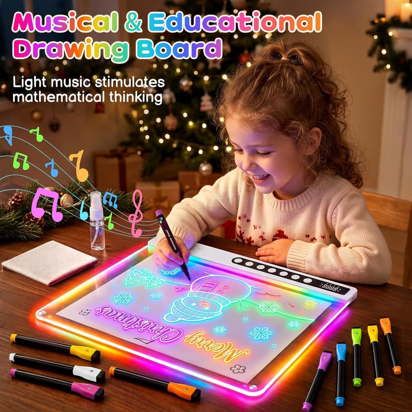 8 Colors, 8 Modes, 15 Light Effects with Music & Blue-Tooth, Doodle Neon Glow Pad Toys Gift for Girls/Boys/Kids 16" Rechargeable LED Drawing Board, Kids Birthday Christmas Gift B0GT9HHRJJ