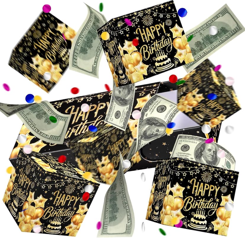 JAPDNK Happy Birthday Surprise Gift Box Explosion for Money, Pop Out Explosion Gift Box with Bounce Money Holder and Confetti, Birthday Money Bank, Birthday Gifts for Women Men B0H5C6R8DF