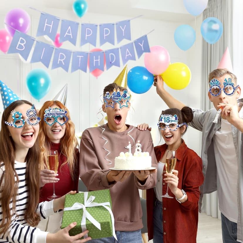 Konsait 18th Birthday Glasses - 18 Pack Blue Silver Paper Glasses 18th Birthday Gifts for Boy, Party Decorations, Accessories & Photo Props