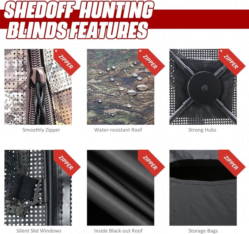 Wide Bottom Hunting Blind 1-3 Person with Portable Chair, 270 Degree See Through Pop up Ground Blinds for Deer Turkey Duck Hunting, Bow Hunting Adjust Windows with Silent Zipper