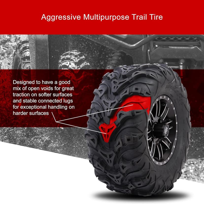 Tusk Mud Force ATV Tire Set – 25x8-12 Front & 25x10-12 Rear – Durable Off-Road Quad Tires Set of 4