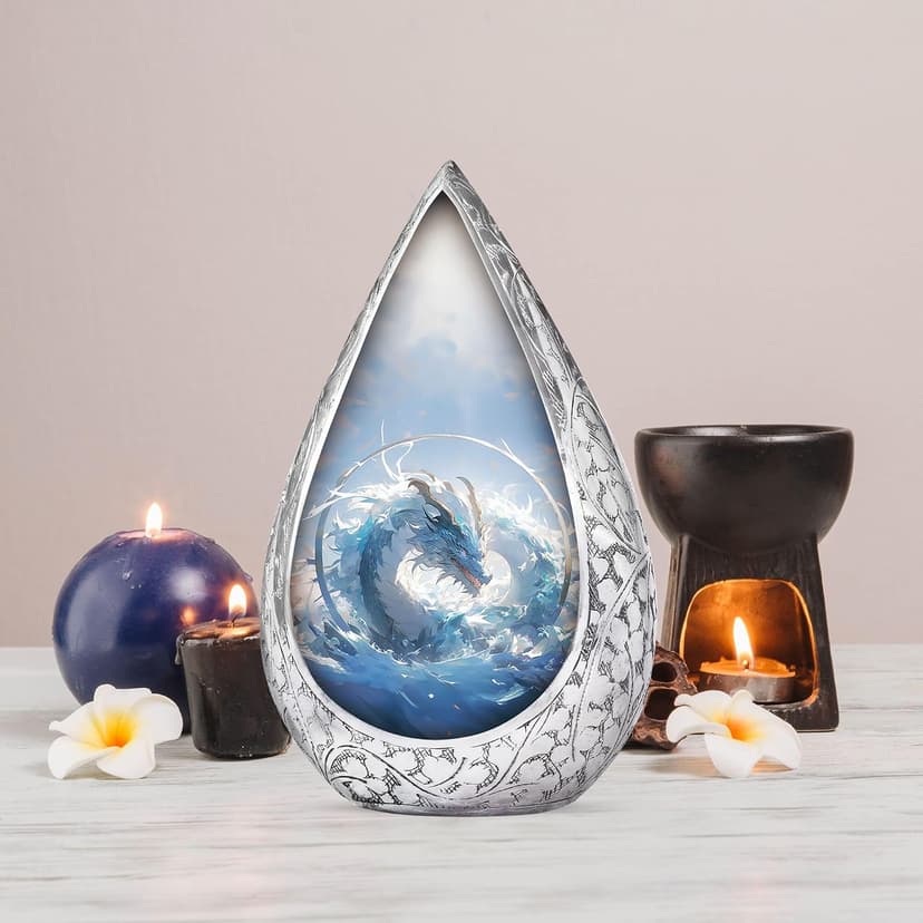 Blue Dragon Small Urn for Ashes Adult Male & Female - Straight Drop Burial Urns for Adult Human Ashes - Remembrance Gift for Loss of Husband - Decorative Cremains Holder for Dad (3 Inch) B0FBRS9T8T