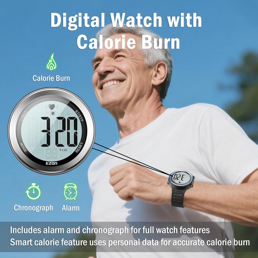 EZON Heart Rate Monitor and Chest Strap, Exercise Heart Rate Monitor, Sports Watch with HRM, Waterproof, Stopwatch, Hourly Chime T007