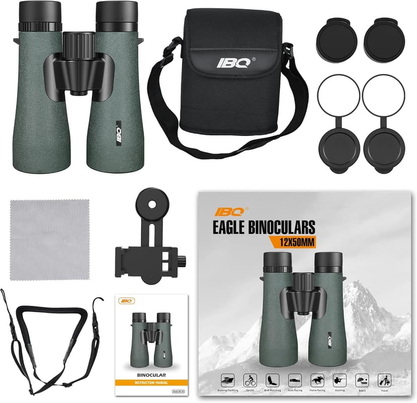 12x50 UHD Binoculars for Adults High Powered with Upgraded Phone Adapter - Large View, Lightweight, IPX7 Waterproof - Binoculars for Hunting Bird Watching Travel Cruise