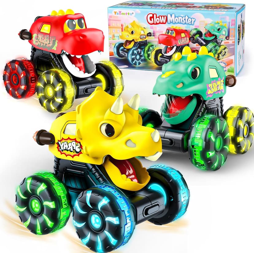 LED Wheels Dino Truck Toys for Toddler Boys Girls Gifts, Dinosaur Cars for 2 Year Old Boy Christmas Birthday Gifts Monster Truck Toys Dinosaur Cars, Press and Go Light Up Cars for Toddlers B0F5PVJJ9J