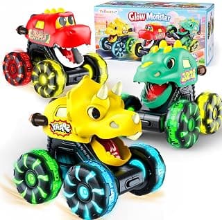 LED Wheels Dino Truck Toys for Toddler Boys Girls Gifts, Dinosaur Cars for 2 Year Old Boy Christmas Birthday Gifts Monster Truck Toys Dinosaur Cars, Press and Go Light Up Cars for Toddlers B0F5PVJJ9J
