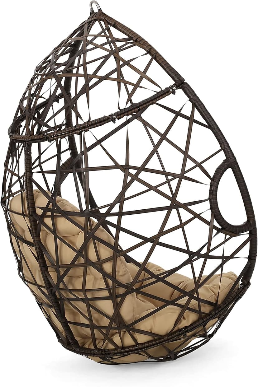 Christopher Knight Home Isaiah Indoor/Outdoor Wicker Tear Drop Hanging Chair (Stand Not Included), Multi-Brown and Tan