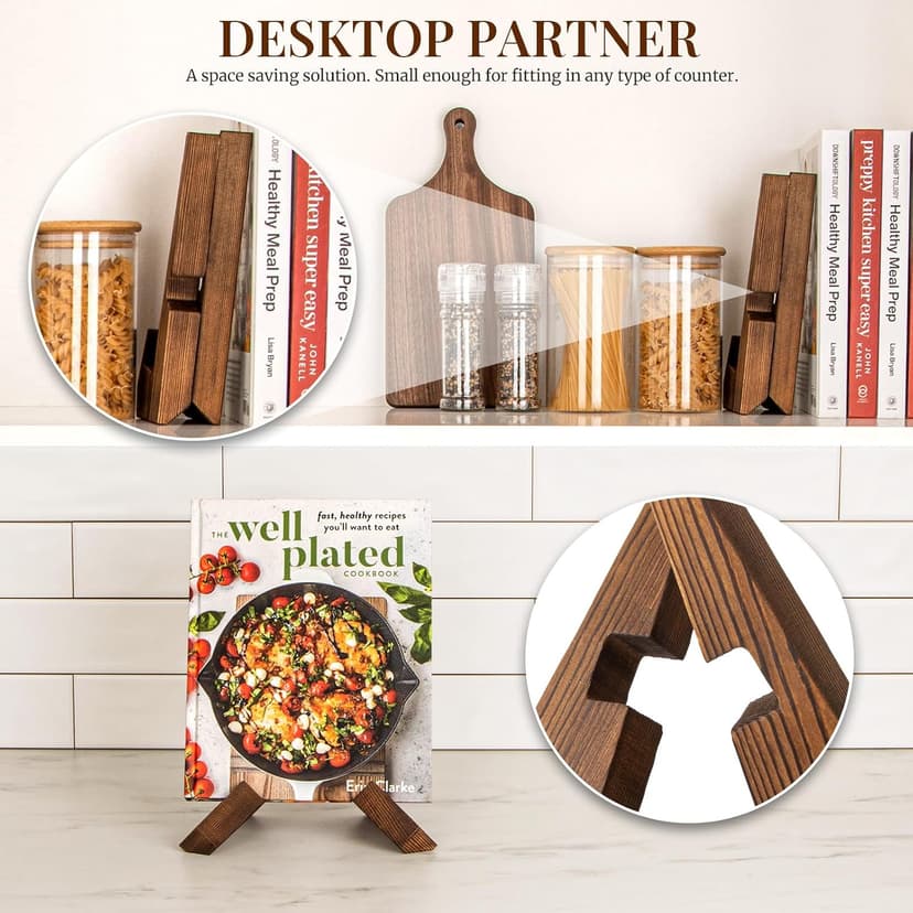 Wooden Cookbook Holder, Rustic Cook Book Holder Stand - Rustic Brown - 1 Set PUERSI Cookbook Stand for Kitchen, Recipe Book Holder for Kitchen Counter B09V57Y5NV