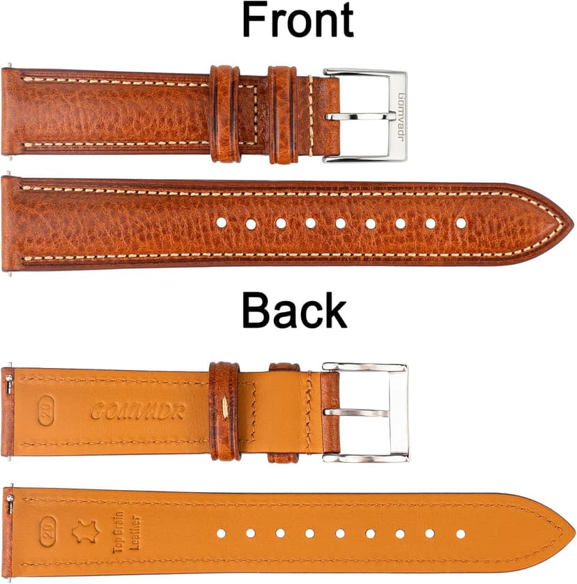 Gomvadr Italian Leather Watch Band Tuscany Natural Vegetable-Tanned Top Grain Genuine Leather Strap,18mm 19mm 20mm 21mm 22mm XL XXL Quick Release Replacement Watch Bands for Men and Women Thick and Soft
