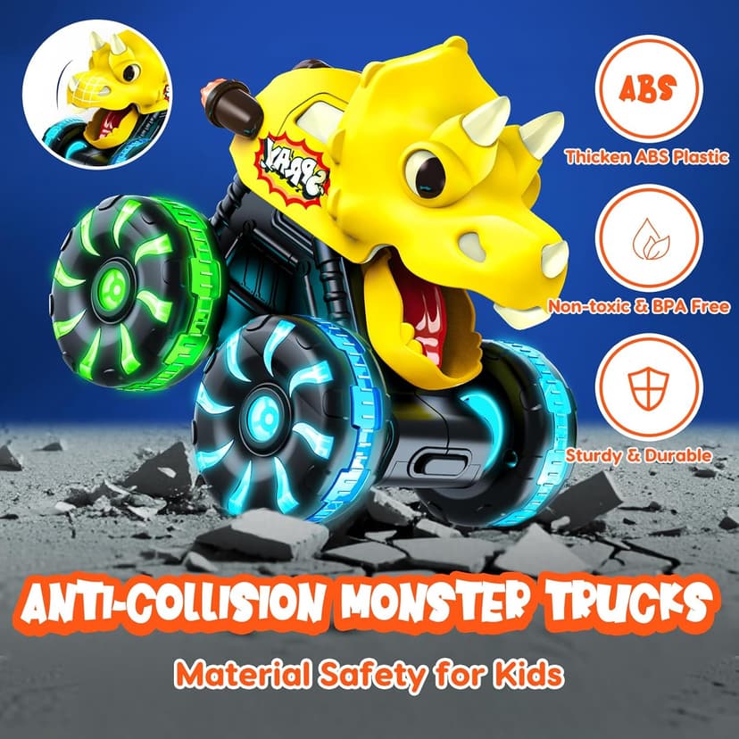 LED Wheels Dino Truck Toys for Toddler Boys Girls Gifts, Dinosaur Cars for 2 Year Old Boy Christmas Birthday Gifts Monster Truck Toys Dinosaur Cars, Press and Go Light Up Cars for Toddlers B0F5PVJJ9J