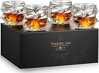 TSUKIGLASS® Storm Premium Japanese Crystal Whisky Glasses Set of 4 - Gift Ready Box, 100% Ultra Clarity Lead-Free Crystal, 10oz Tumblers for Bourbon, Scotch & Cocktails, Luxury Gift for Men