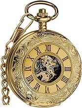 VIGOROSO Vintage Hand Wind Up Pocket Watches for Men, Mechanical Pocket Watch with Chain, Mens Skeleton Pocketwatch