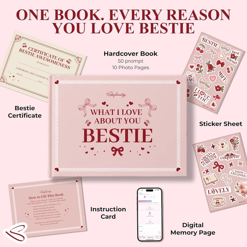 Customized Bestie Book, Friendship Gifts For Women Birthday, Personalized Christmas Gift for Best Friends What I Love About You Bestie Gifts, Fill In The Blank Book For Best Friends B0GTTKBPBX
