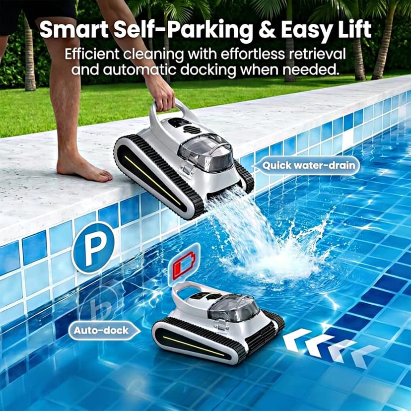 Cordless Robotic Pool Cleaner - Automatic Pool Vacuum Robot for Inground&Above Ground Pools, Wall&Waterline Climbing, Smart Navigation, 180mins Runtime, APP Control, Dual Filtration, Powerful Suction
