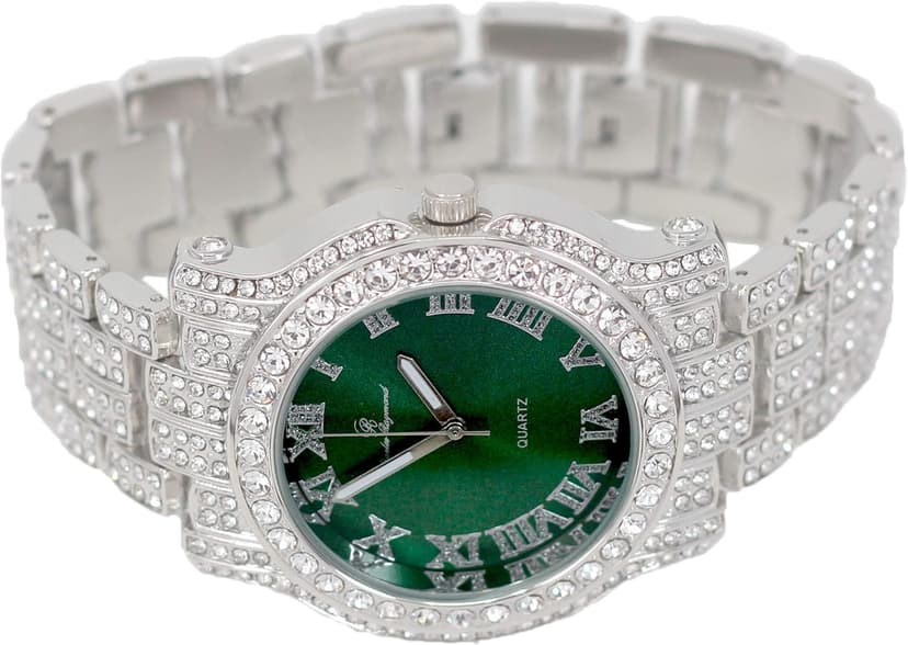 Charles Raymond Bling-ed Out Silver Round Luxury Mens Watch w/Bling-ed Out Bracelet - L0504B