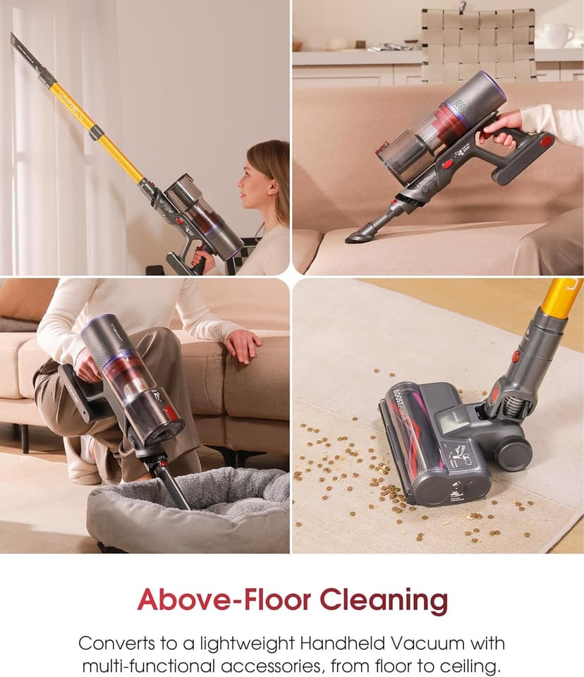 UNINELL HOME Cordless Vacuum Cleaner, 48000Pa 550W 65Mins Vacuum Cleaners for Home,LED Touch Display, Anti-Tangle Stick Vacuum Self-Standing, Vacuum Cordless Rechargeable for Pet Hair/Carpet