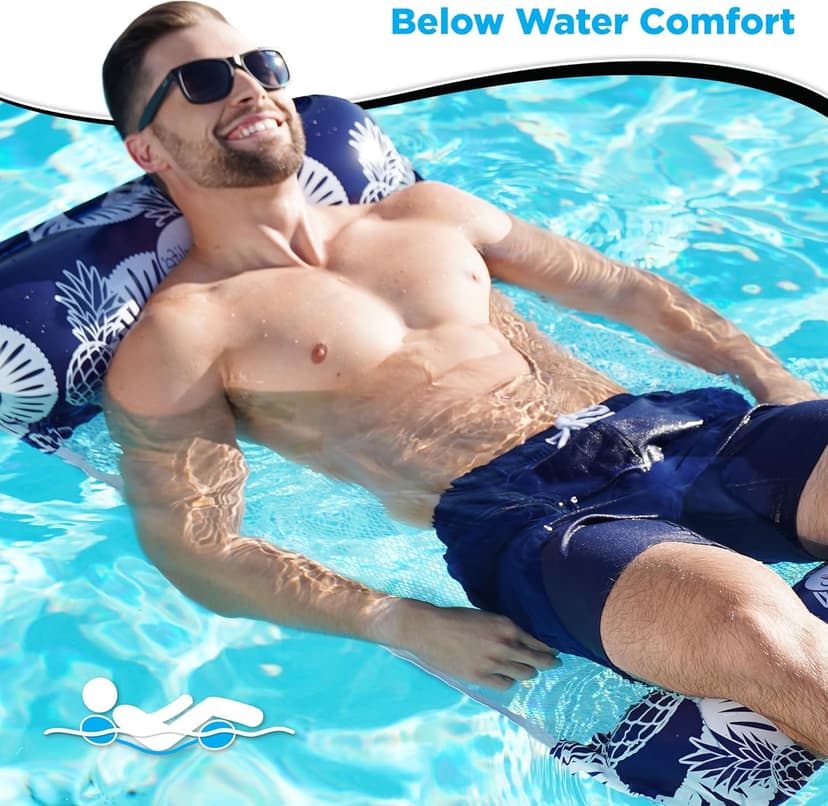 Waterlife 4-in-1 Pool Hammock 2-Pack, Inflatable Pool Chair Float, Water (Saddle, Lounge Chair, Drifter), Navy Blue and Green