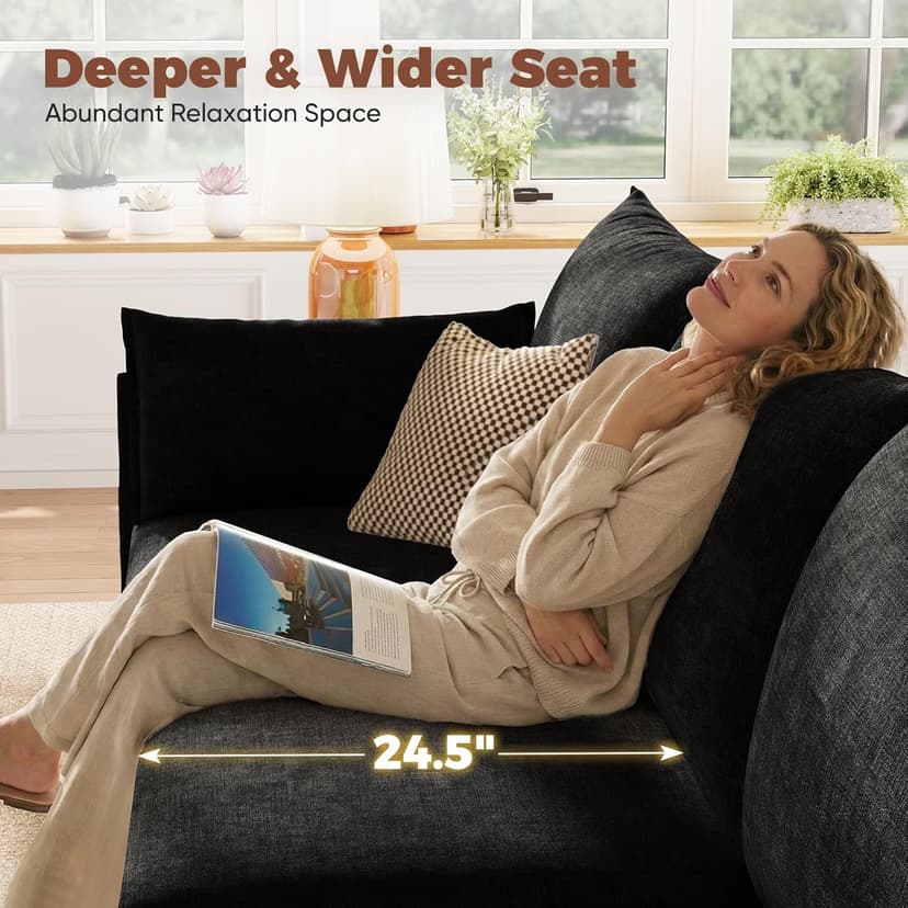 ABCASA Black Oversized Accent Chair with Removable & Washable Chenille Cover, Modern Mid-Century Upholstered Armchair, Deep Seat Comfy Reading Chair for Living Room, Pet & Kid Friendly