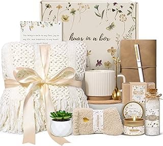 Birthday Gifts for Women, Get Well Soon Self Care Package Box, Sending Hug Baskets Thinking of You Inspirational Gift for New Mom Best Friend Birthday (Ivory)