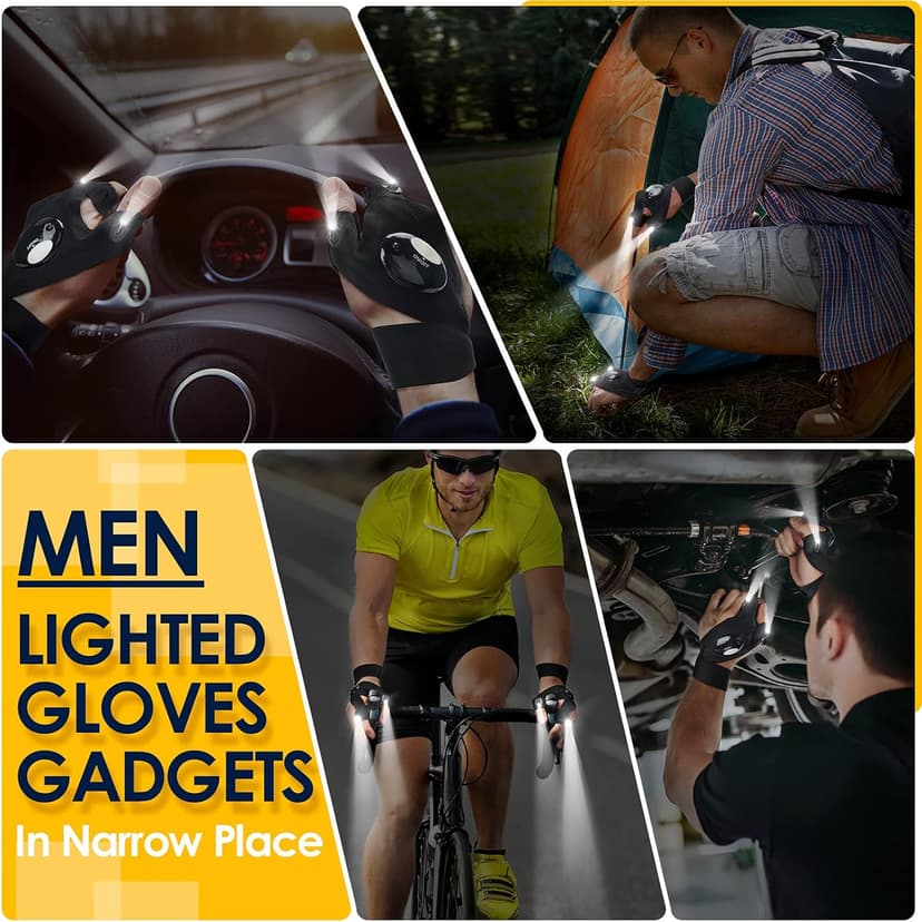 PARIGO LED Flashlight Gloves, Stocking Stuffers for Men Gift for Dad Husband Grandpa, Cool Gadget Christmas Birthday Gifts for Men Adults Him Boyfriend Guy Car Repairing Fishing Camping Reading Light