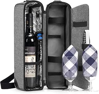 ALLCAMP Wine Bag - Insulated Cooler Bag with Wine Glasses, Bottle Opener & Wine Accessories for Wine Lovers - Portable Wine Gift Bag for Travel, Picnics, and Gift Ideas(Gray)