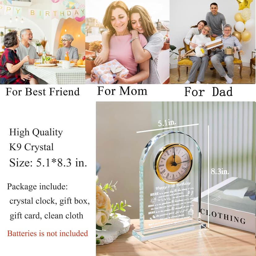 Movdyka 80th Birthday Gifts for Women Men - Crystal Clock Gifts Personalized 1944 80 Year Old Birthday Present for Her Him - Happy 80th Birthday Gifts Ideas for Mom Dad Unique