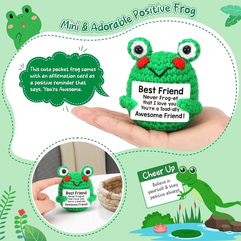 LEJIAJINW Friendship for Women Birthday Bestie BFF Sister, Birthday Gifts for Women Friends, Mini Cute Handmade Frog Positive Gift Ideas Christmas Thanksgiving Valentines Day for Her