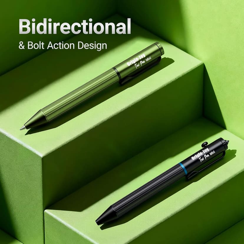 Origin-Joy Mini EDC Bolt Action Tactical Pen, Retractable Tungsten Steel Tip, Compatible with Both Ballpoint and Gel Refills (Black)