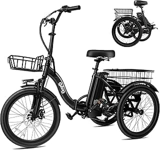 Qlife Triker Electric Bike, Peak 750W/1200W Brushless Motor Folding Trike Ebike, 499Wh Removable Battery, Step-Thru 3 Wheel Electric Bicycle, Up to 55 Miles, 20 Tire Tricycle for Adults