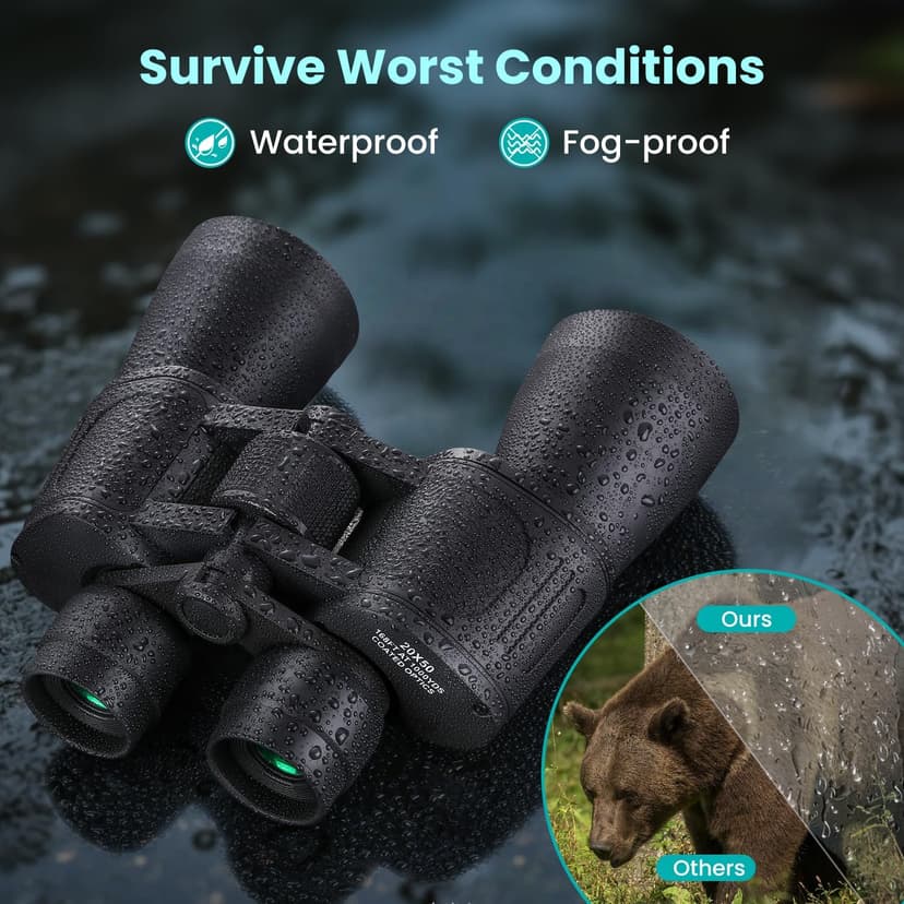 20x50 High Powered Binoculars for Adults, Waterproof Compact Binoculars with Low Light Vision Easy Focus for Bird Watching Hunting Travel Stargazing Cruise with Carrying Bag