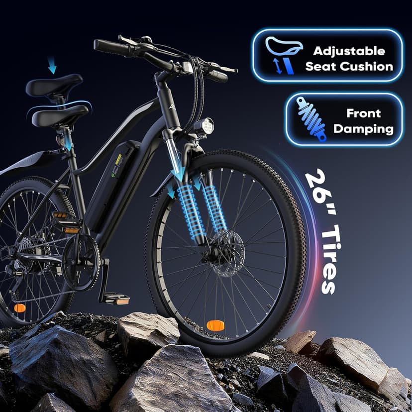 Electric Bike - Electric Bike for Adults 500W, Up to 55 Miles, 20MPH Electric Mountain Bike, 26'' Tires Lightweight E-Bike for Commuting Mountain Road Sand