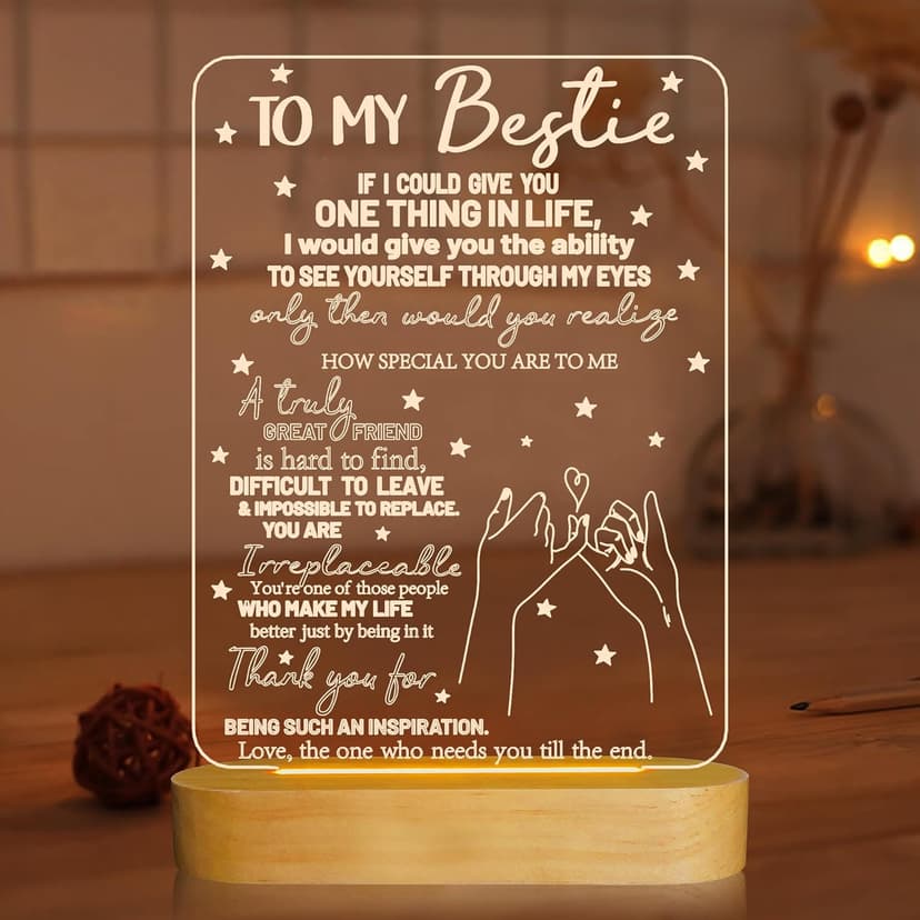 to My Bestie Gifts,3D Illusion Lamp I Love You Friends Night Light for Best Friend Sister Boys & Girls Women BFF Birthday Holiday, Soft Warm White Colors LED Wooden Table Lamp