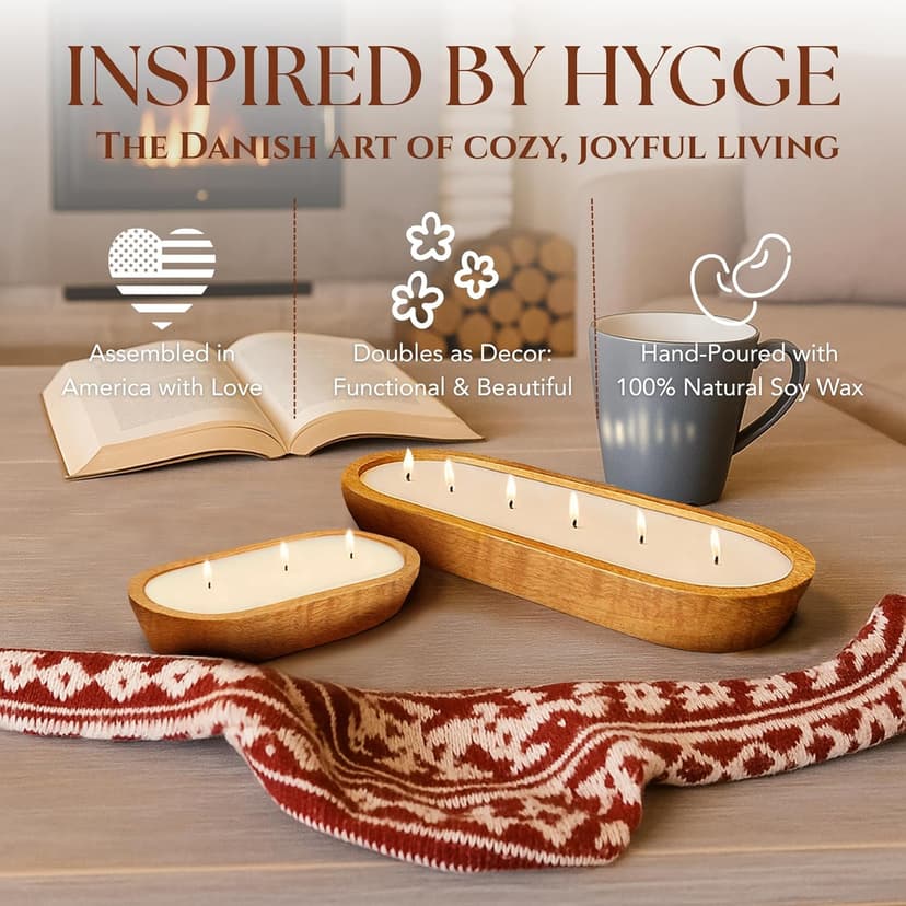 Dough Bowl Candle Co. Christmas Tree Soy Candle - 6 Wick Rustic Farmhouse Decor Odor Eliminator in Ornamental Wooden Bowls, 32 Ounce All-Natural Gifts for Women and Men, Wooden Decor Dough Bowls