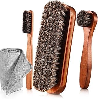 ZJoey 4 Pcs Horsehair Shine Shoes Brush Kit Polish Dauber Applicators Cleaning Leather Shoes Boots Care Brushes Suede Cleaner Brush with Microfiber Shoe Cloth(4 Pcs Style A)
