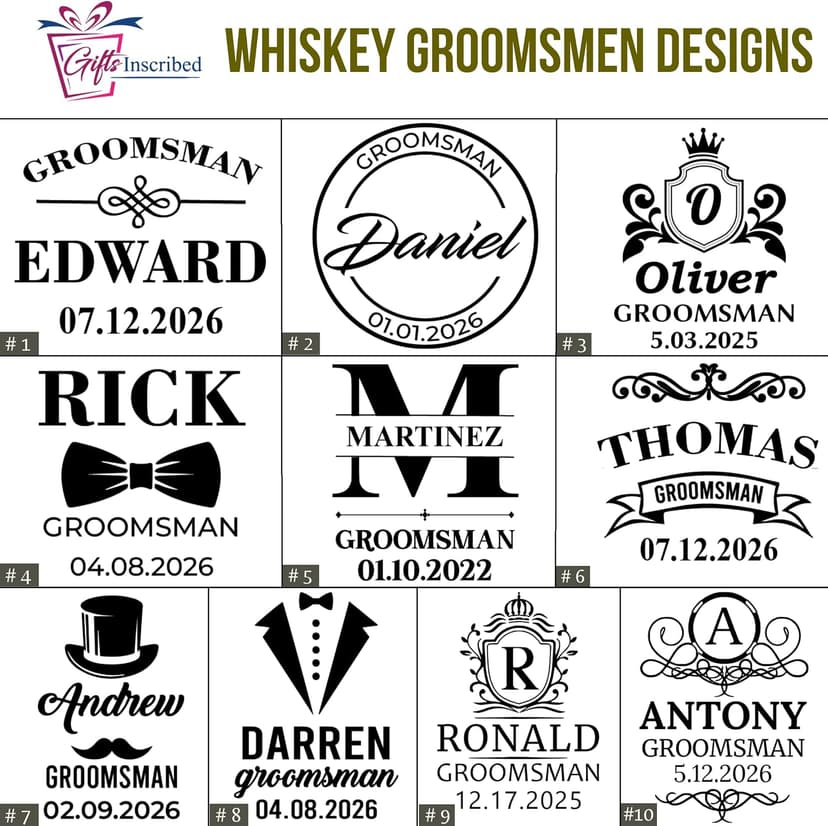 Six groomsmen glasses for larger wedding party gifts Groomsmen Engraved Whiskey Glass Set of 6 B0GM8TX93M