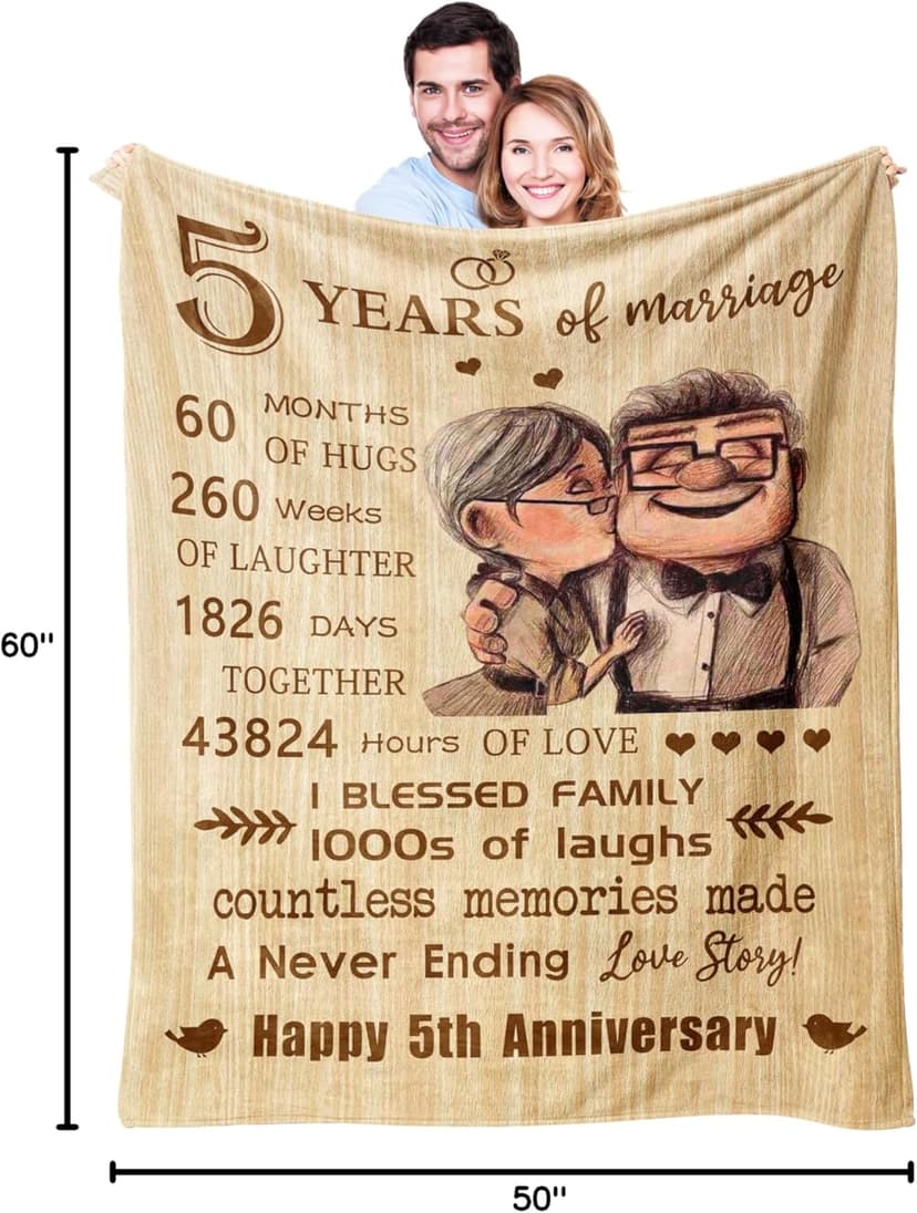 5 Year Anniversary Blanket Gifts for Wife/Her, 5 Year Marriage Anniversary Blanket Gifts 60’’X50’’, 5th Anniversary Romatic Gifts for Him/Couple, Gift for 5th Wedding Anniversary