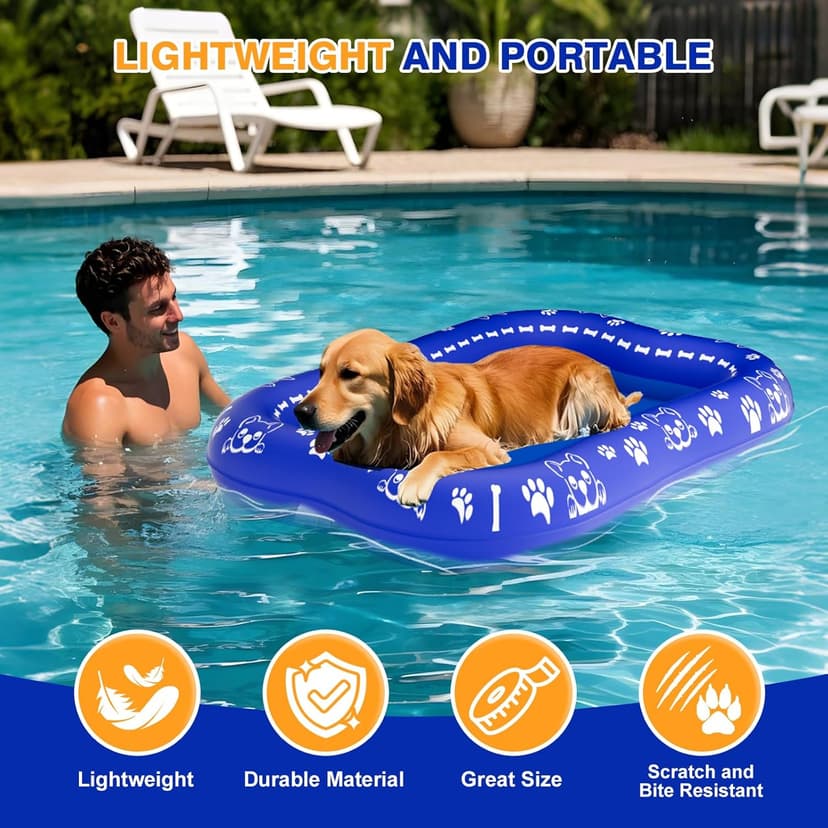 60''x42'' Pool Float for Dogs, Non-Slip Pet Floating Mat for Pool, Extra Large Inflatable Raft for Small/Medium/Large Dogs Up to 200lb, Lake & River - Heavy-Duty PVC, Scratch-Resistant Design