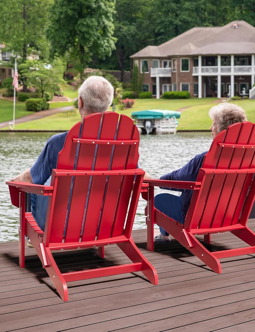 BUPPLEE Folding Adirondack Chair, 450 LBS Heavy Duty HDPE Poly Lumber Fire Pit Chair for Outside, All-Weather Resistant Plastic Adirondack Chairs for Patio, Garden, Deck & Backyard, Red