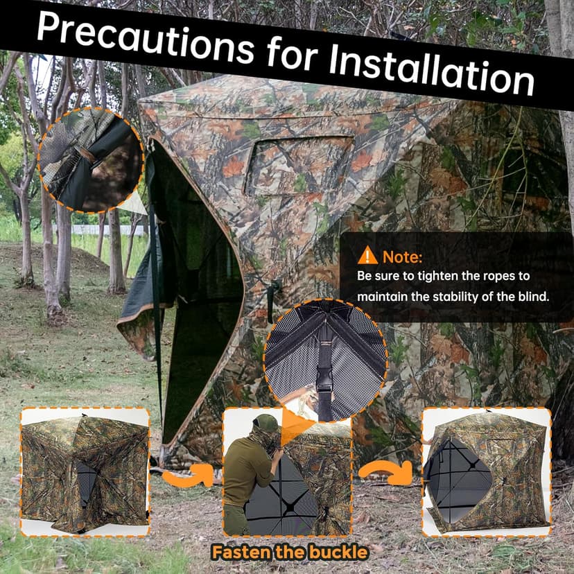 Hunting Blind - 2-3 Person & 3-4 Person 360 Degree See Through Ground Blinds for Hunting Deer and Turkey, Pop Up Deer Blind with Diamond-Shaped Door, Mud Flap, Portable Carry Bag