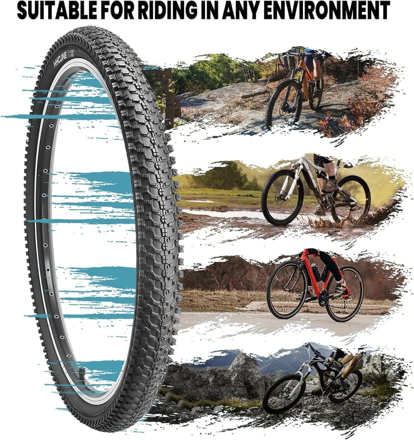 Hycline 2-Pack Mountain Bike Tires Set: 20/24/26/27.5-inch Folding Replacement High-Performance Wear-Resistant Bicycle Tires and Pair Inner Tubes with Tire Levers for MTB Off-Road Bike