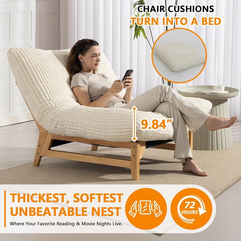 Giant Cloud Lounge Accent Chair for Reading, Big Comfy Cloud Chair with Frame for Living Room Bedroom Patio, Corduroy|Oversized|44 Inch (White)