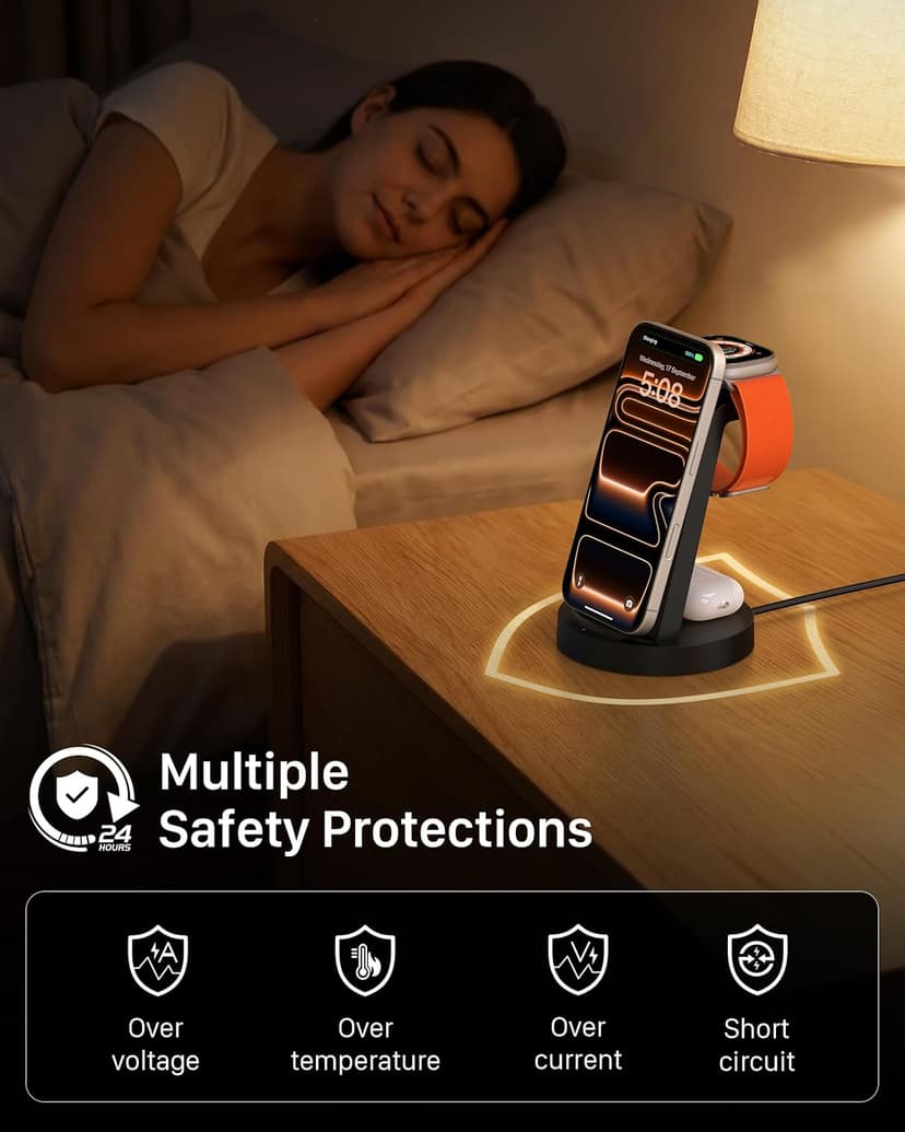 3 in 1 Charging Station for iPhone, Wireless Charger for iPhone 17 16e 16 15 14 13 12 11 X Pro Max & Apple Watch - Wireless Charging Station for AirPods 4 3 Pro