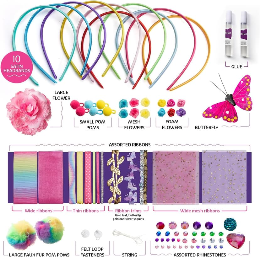 Pretty Me Headband Making Kit for Girls - Arts & Crafts Gift - Make Your Own Fashion Headbands for Kids - DIY Hair Accessories Set - Gift for Ages 5-12 Year Old Girl - Little Kids Art & Craft Gifts