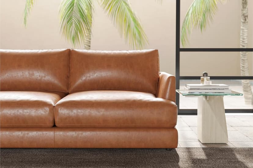 Valencia Serena 108" Full Leather Sectional Sofa with Left Bumper | Nappa 11000 Leather, Modern Low Profile Lounge Sofa | L Shaped Couch for Living Room Furniture,Cognac