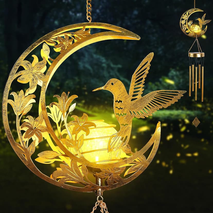 Moon Hummingbird Wind Chime Outdoor, Handcrafted Metal Garden Wind Chimes with Hummingbird Charms, Melodic Wind Bells for Patio Porch Decor, Weatherproof Gift for Nature Lovers & Bird Watchers B0F9YH8KZP